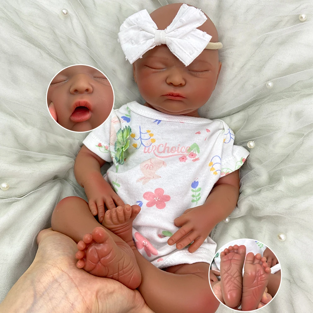 

18" Soft Silicone Reborn Baby Doll Girl Open Mouth Realistic 3D Skin Sleeping Newborn Doll Gift for Dementia Patients