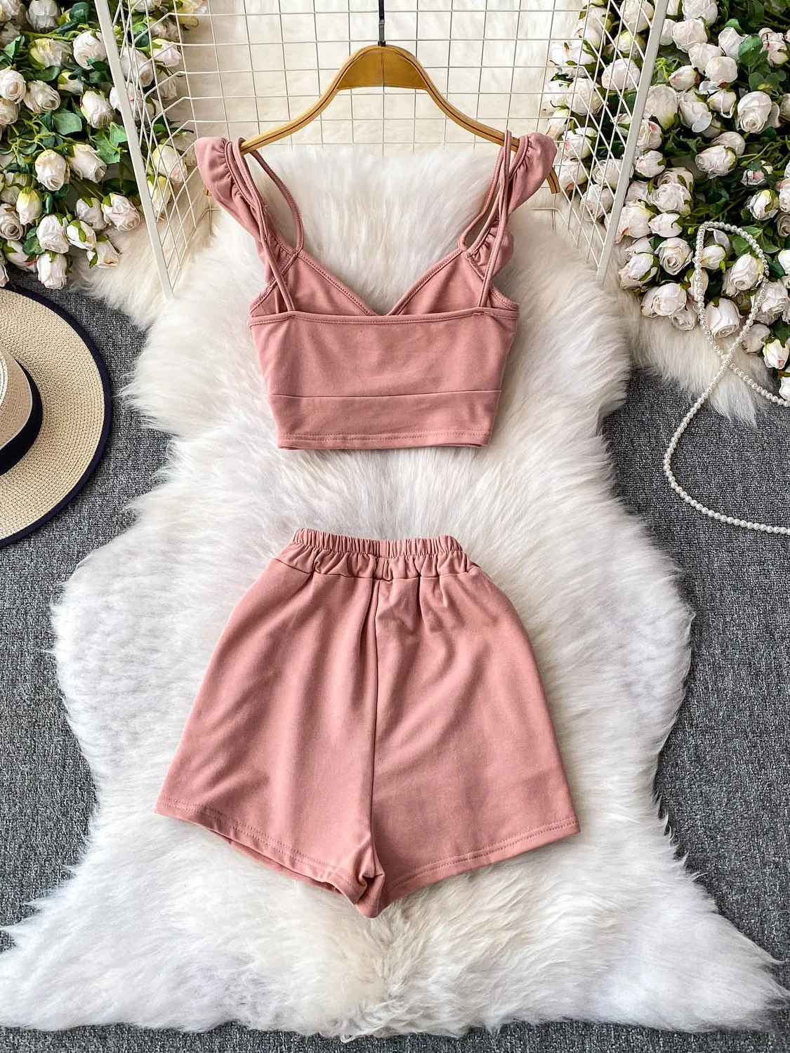 

Pure Desire Sexy ort V-ne Small Flng Sve жилет на бретельках с высокой талией для похудения, подтягивающий ягодицы, комплект из двух предметов для женщин