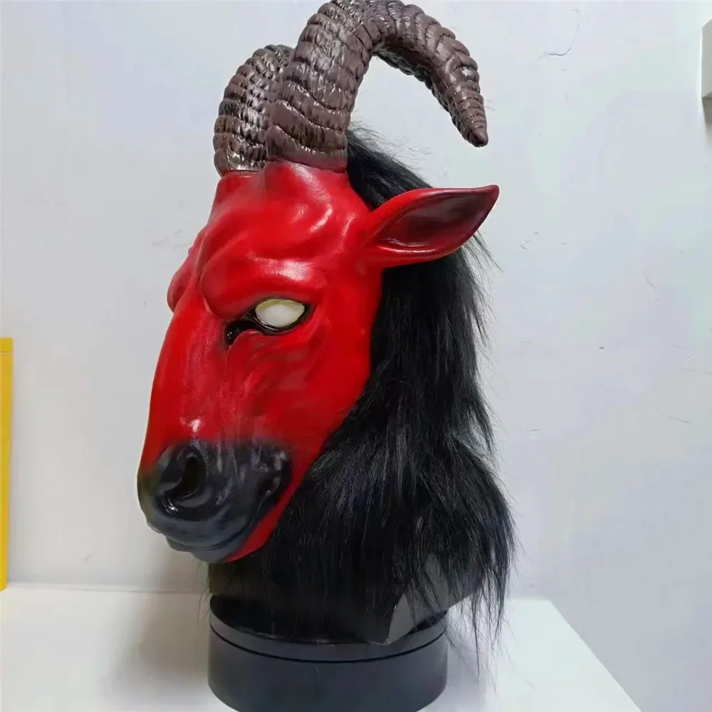 Horror Goat Antelope Latex Mask Animal Carnival Party Farmyard Sheep Masks Halloween Red Sheep Head Devil Mask Costume Props