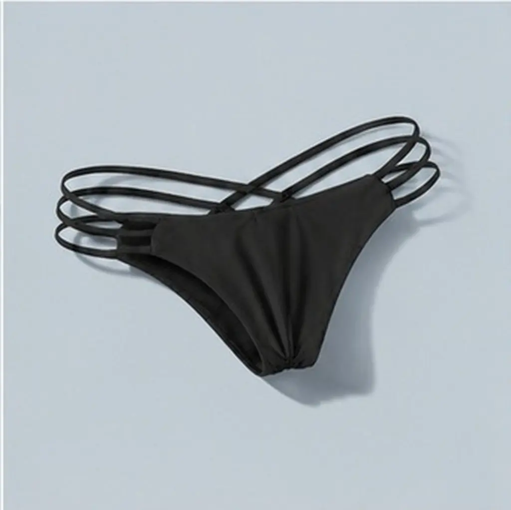 Women Strappy Bikini Underwear Brief Swim Bottoms Premium Elastic Fabric Design Beach Holiday Swimming Bathing L Black