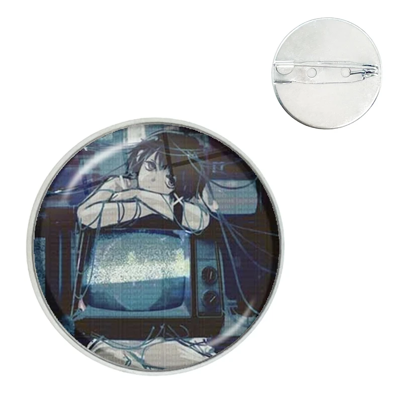 Anime Serial Experiments Lain Pin Glass Dome Brooches Shirt Lapel Bag Clothes Hat Badge Cartoon Pins Gift