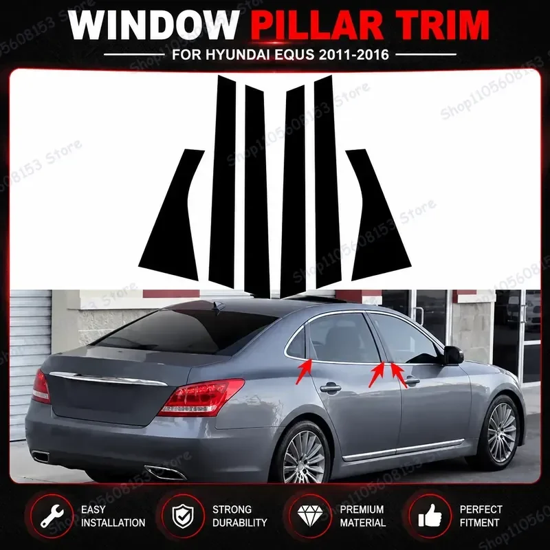 For 2016 Hyundai EQUUS Equus Window Door BC Pillar Trim Chrome Silver Black Center Post Sticker Auto Interior Decor Exterior