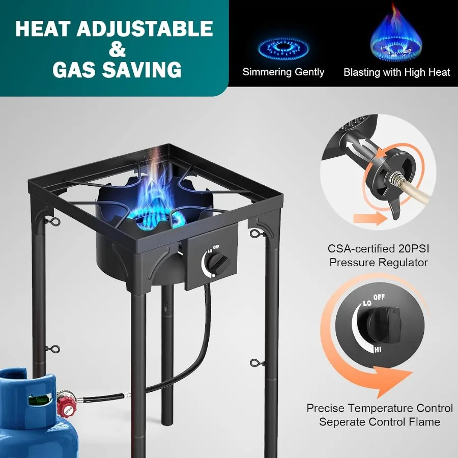 Single Burner Propane or LPG Gas Stove for Outdoor Cooking 75000 BTU High-Pressure Heavy-Duty Camping Stove with Regulator Port