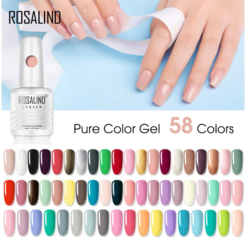 ROSALIND Gel Nail Polish Nails Design Cured with LED/UV Lamp Semi Permanent Soak Off Base Top Coat Nail Gel Nail Art 15ml