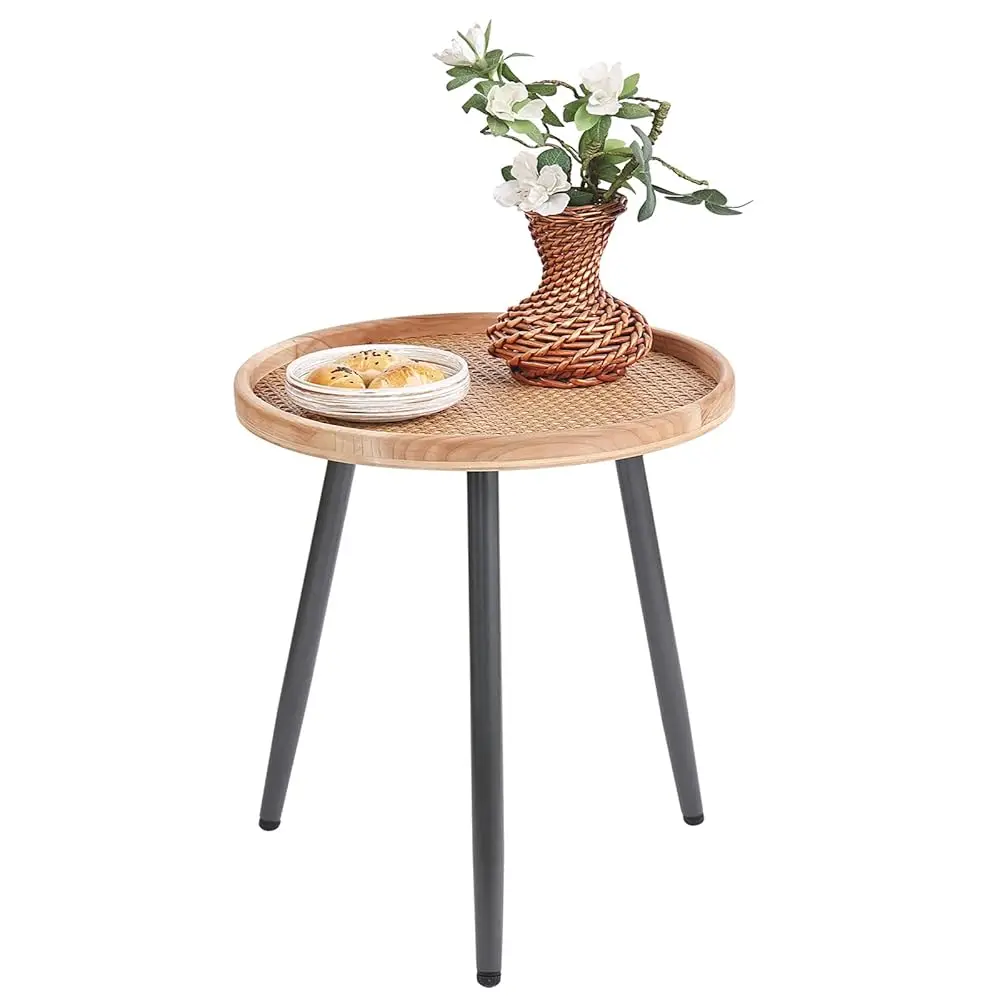 

Прикроватный столик из ротанга с круглой столешницей, металлический приставной столик, маленький деревянный столик-тумба, акцентный кофейный столик с деревянным подносом для гостиной B