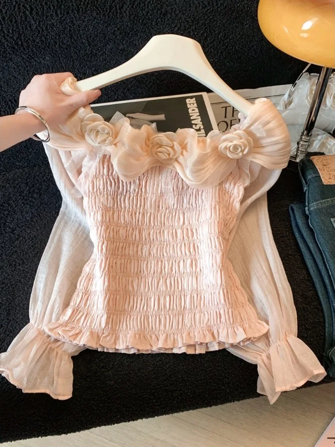 

Розовый женский топ на одно плечо с длинным рукавом, весенняя модная уникальная внутренняя одежда, облегающий крой, с цветочным узором, для повседневной носки