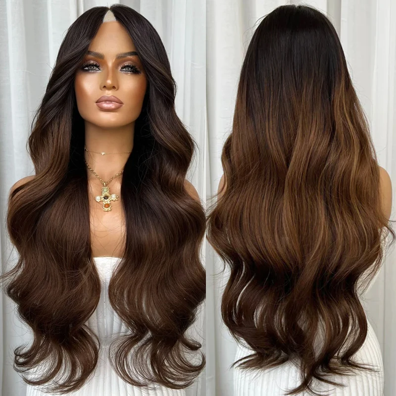 

Long Last Remy European Ombre Chestnut Brown Human Hair V Part Wigs Body Wave Glueless 1x4 Size U Part Wig Human Hair for Women