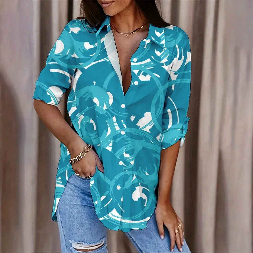 Bohemian Interesting Round Geometric Print Fashionable Blouse For Spring And Autumn Women Clothing Streetwear Casual Tops Shirts