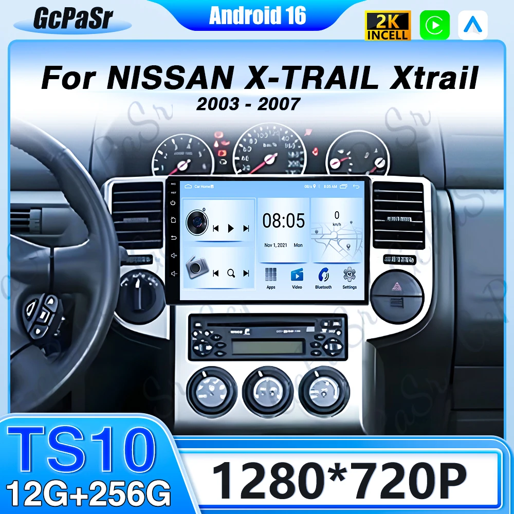 Radio para Auto NISSAN X-TRAIL Xtrail 2003-2007 Android 16 Carplay Reproductor Multimedia Video GPS Navegación Cámara Trasera Pantalla
