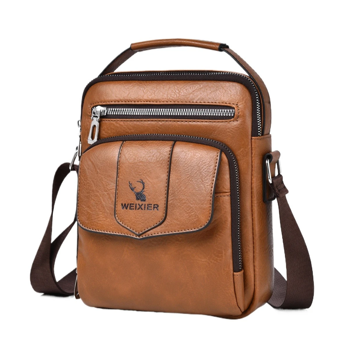 Vertical Crossbody Messenger Bag Top Handle Multi‑Zipper Pockets Adjustable Strap for Business Commute Urban Daily Travel Carry