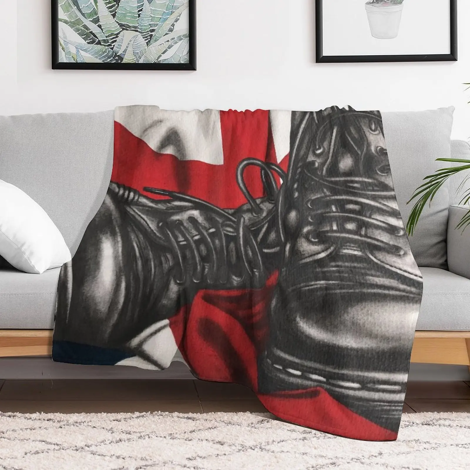 Skinhead Doc Marten Boots with Union Flag drawing Throw Blanket Sofa Throw Blankets Sofas Of Decoration Cute Blankets