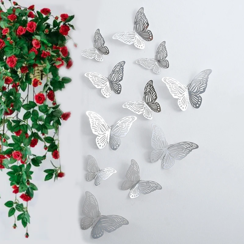 12pcs Balloon Decoration 3D Butterfly Stickers Birthday Wedding Decoration Background Wall Props Self-Adhesive Wall Stickers