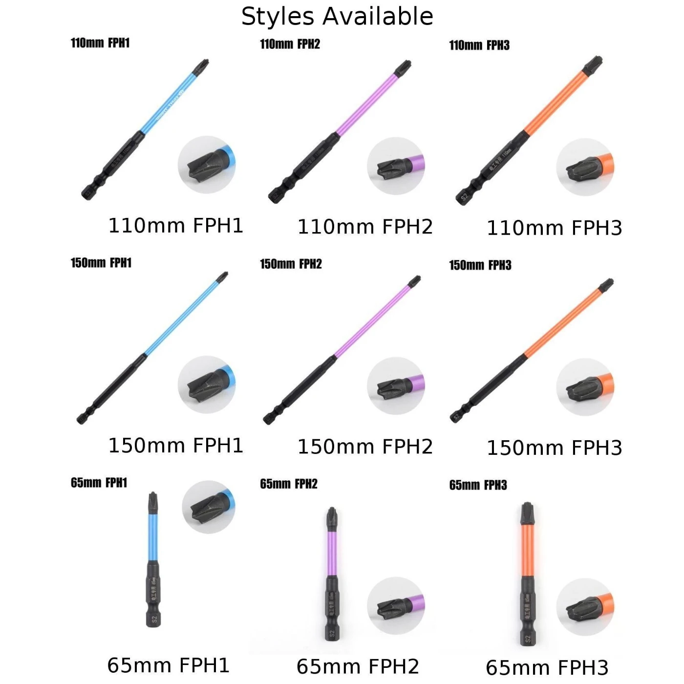 1pc FPH1/FPH2/FPH3 Magnetic Special Cross Screwdriver Bit Aloy Steel Phosphating Black Treatment For Electrician 65-150mm