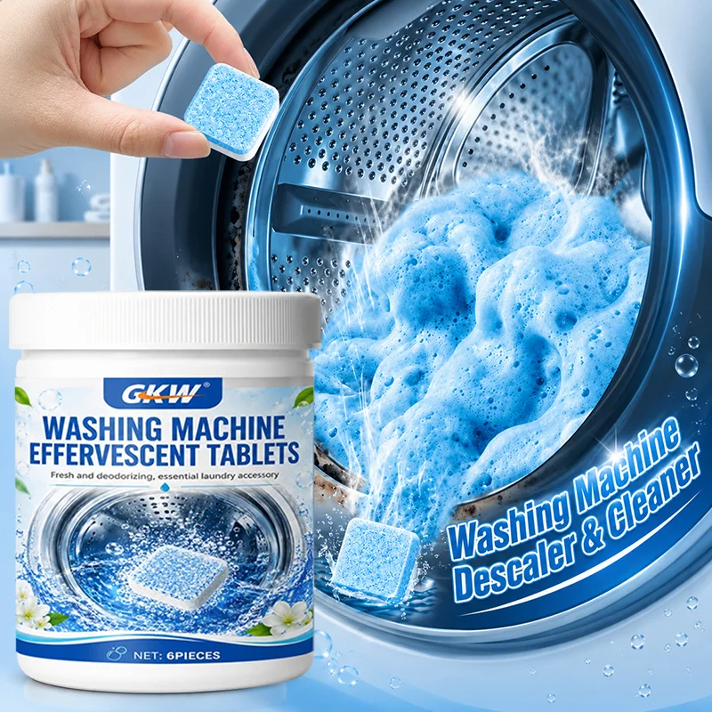 6 Pcs Washing Machine Cleaner Tablets, Drum Cleans Dirt Stains Odor, Leaves Fresh Scent, Easy Clean, Safe, No Damage To Washer
