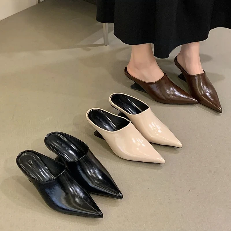 

Women's Shoes Designer Mules Wedges Shoes Female Pumps Slippers Women High Heels Fashion Pointed Toe Ladies Heeled Slides Sandal