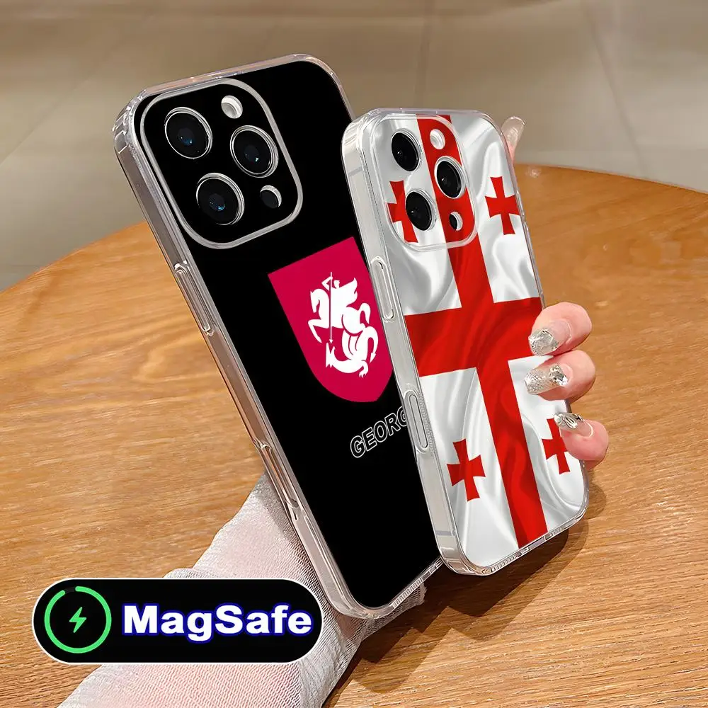 

Чехол для мобильного телефона с флагом Грузии для iPhone 17, 16, 15, 14, 13, 12, 11 Air Pro Max Plus Mini Magsafe, прозрачный красочный чехол