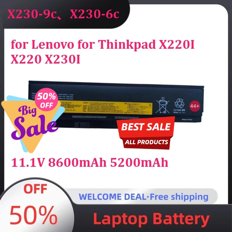 [New] X230-9c X230-6c for Lenovo for Thinkpad X220I X220 X230I Laptop Battery 11.1V 8600mAh 5200mAh Replacement Lithium Battery