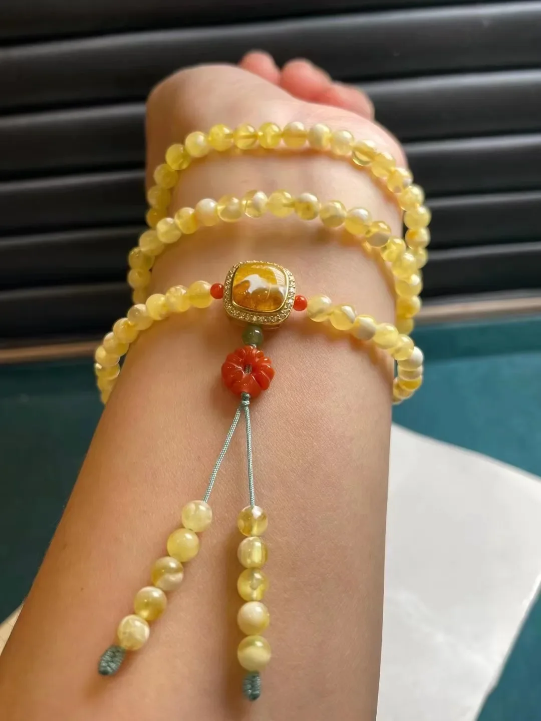 New arrival natural yellow beeswax amber bracelet Barrel beads smooth round loose fine jewelry Sweater chain Multi loop bracelet