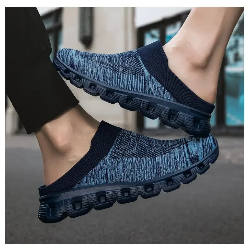 Men Knitting Half Slipper Slip-on Casual Shoes Couples Breathable Platform Sneakers Comfortable Outdoor Slippers Zapatos Hombre