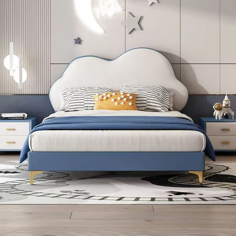 

#Luxury Modern Bedroom Furniture Set, Including a Cloud-patterned Genuine Leather Bed, Single Bed, and Princess Bed.