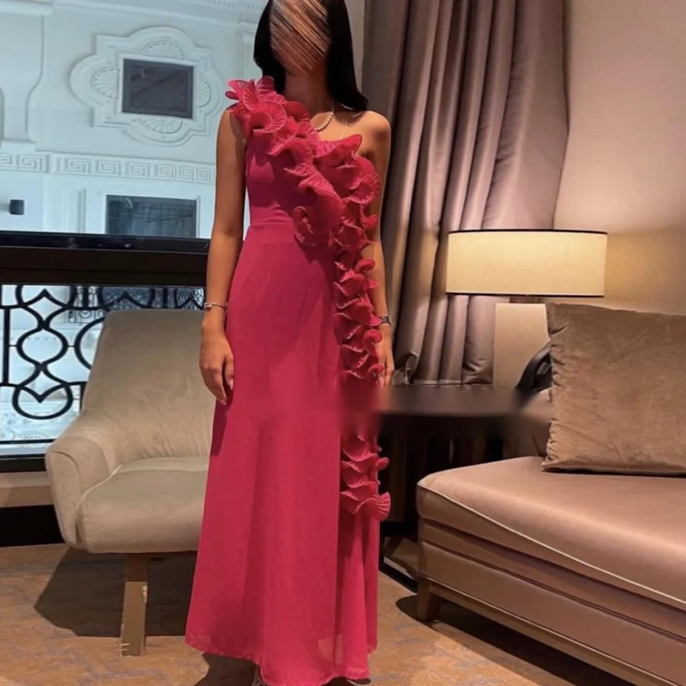 

CERMAE Satin Mermaid One-shoulder Populer Prom Gown Ankle-Length Ruffle Evening Formal Elegant Party Dress for Women 2023