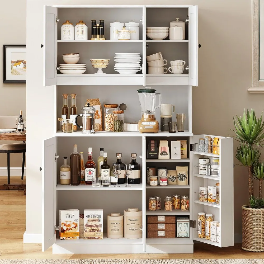 71 Inch Tall Pantry, Storage Cabinet Microwave Stand, Door Shelf Freestanding Hutch, With Six Doors Kitchen