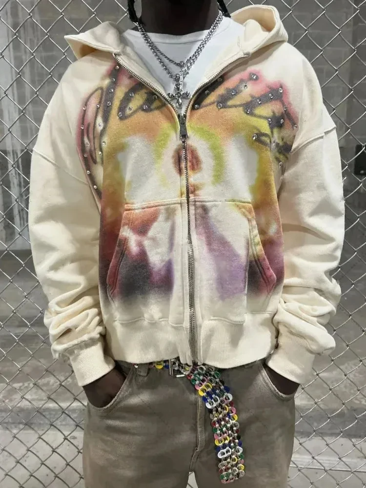 American Retro Autumn And Winter High Street Design Hooded Cardigans Men And Women Harajuku Aesthetics Hooded Sweatshirt Jackets