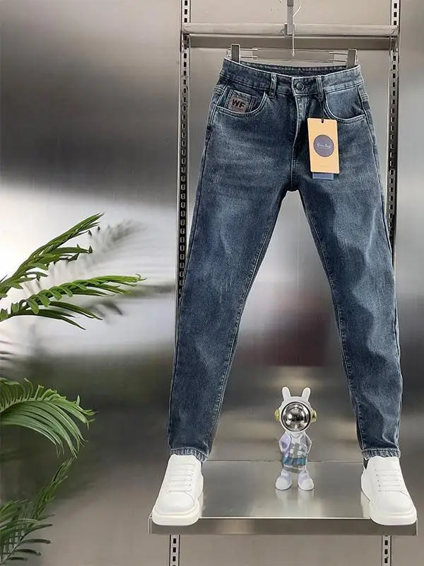 High-End Men's Jeans Straight Leg Slim Fit Workwear Durable Cotton Stretch Fabric All-Match Long Pants for Youth