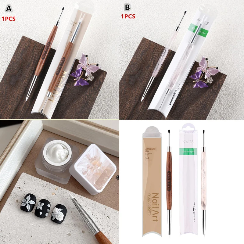 

{MX} Sandalwood/Acrylic Double Headed Nail Art Brush DIY Carving Flower Painting Pen Mixing Glue Pen Multifunction Manicure Tool
