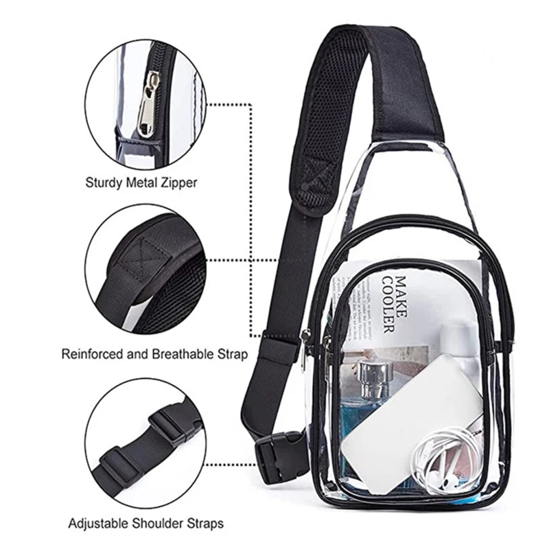 PVC Transparent Chest Bags Stadium Sling Bag Women Men Crossbody Concert Bags Clear Stadium Purse Bag With Black Belt Sling Bag