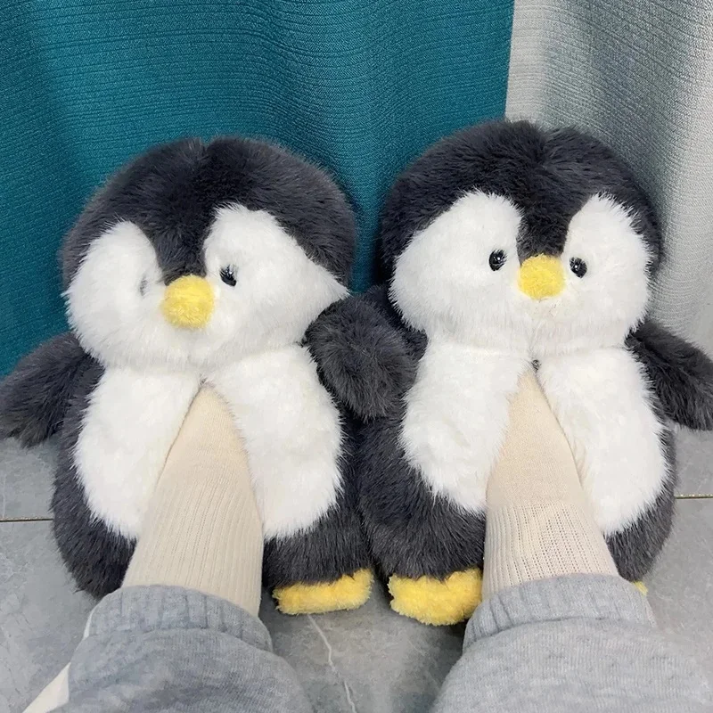 

Adorable hug penguin slippers women's cuddly animal loafer furry slides woman winter fuzzy home room shoes lady slippers house