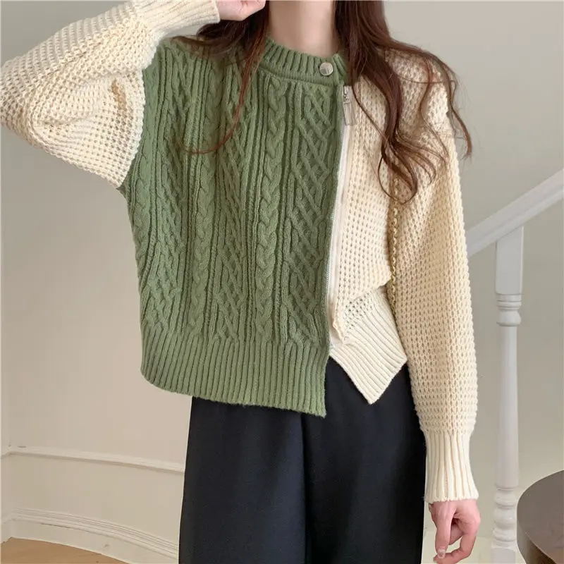 Irregular Sweater with for Women, Long Sleeve,Knitting Tops, O-neck,Knitwear, Ladies Trend, All-match, Autumn and Winter Fashion