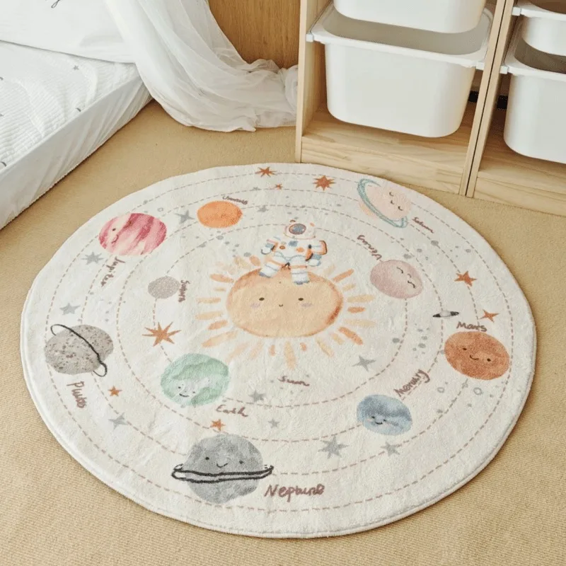 Cartoon Cute Planet Pattern Children's Room Carpet Bedroom Rugs Bed Living Room Floor Mat Home Decoration Non-slip Floor Mat