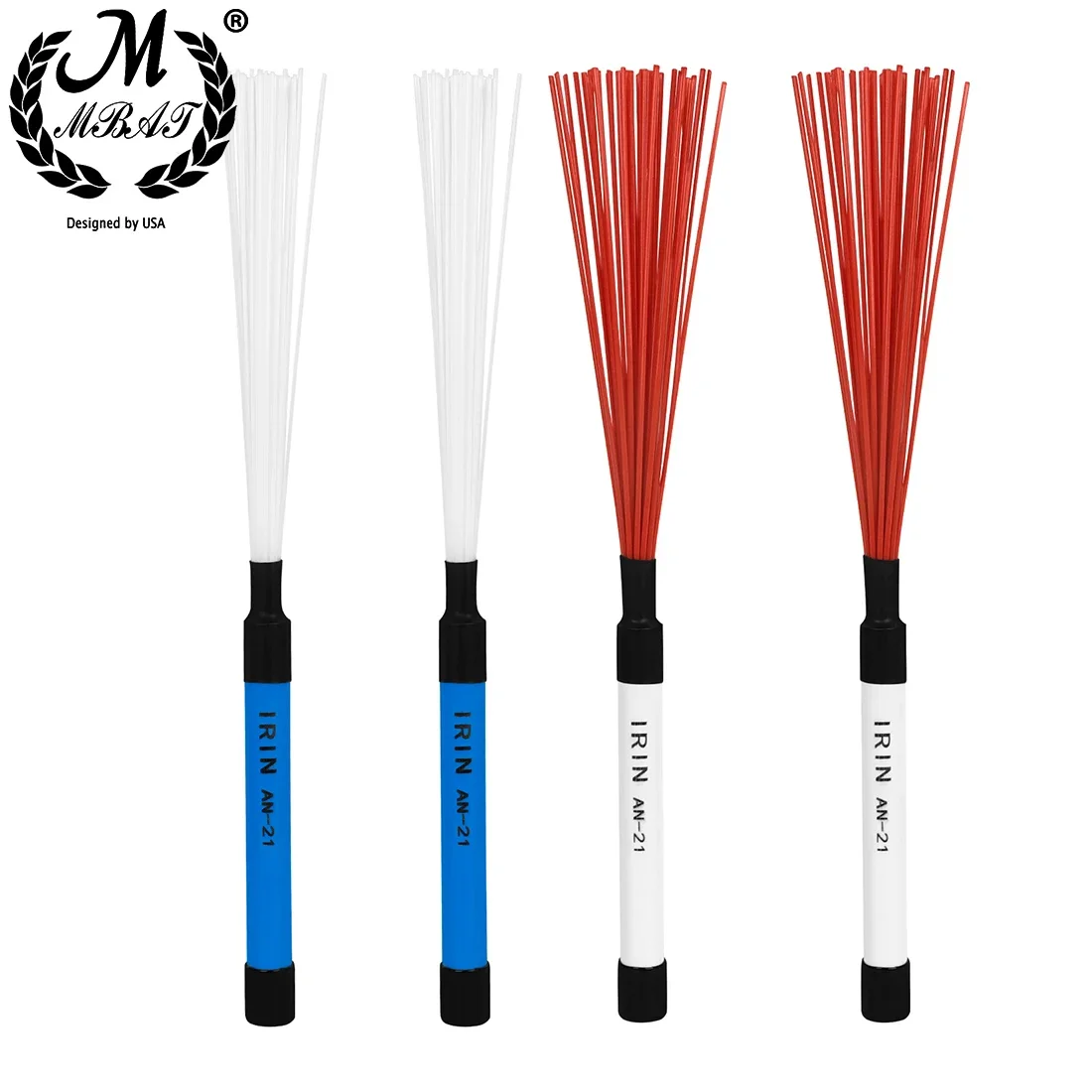 M MBAT, 1 par de cepillos de nailon para baquetas, mangos de goma, cepillos de tambor de Jazz, palos de tambor, piezas de accesorios para instrumentos de percusión