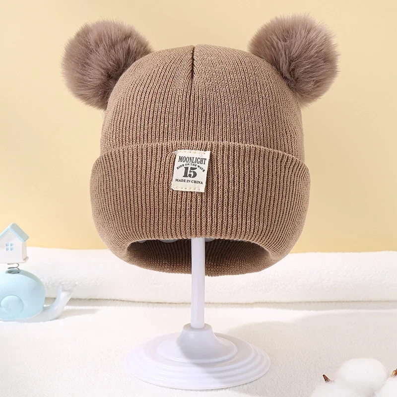 Children\'s Caps Baby Wool Hat Children\'s Thick Hats Warm Earmuff Winter Warm Knit Caps Infant Toddler Cap Kids Pom Pom Hat