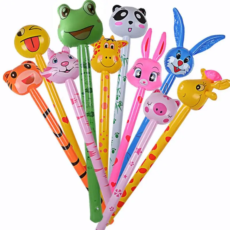 Animal Theme Inflatable Animals Stick Balloon Sticks Jungle Safari 10Pcs Fun Jungle Animal Balloon With Smile Face  With Sound