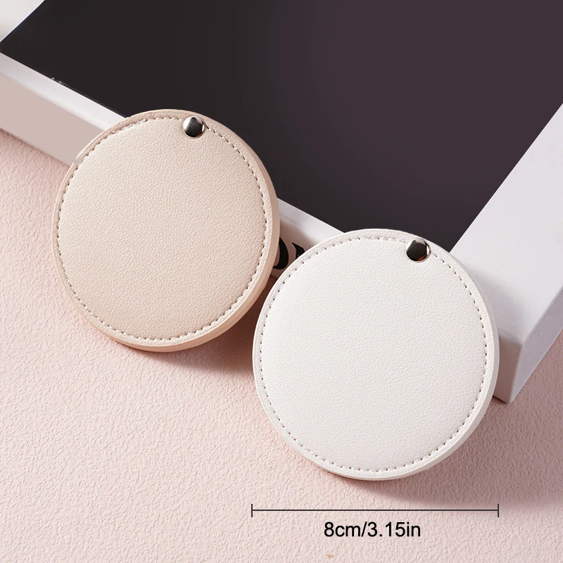 PU-leer Ultradunne ronde make-upspiegel Roestvrij staal Dubbelzijdige cosmetische spiegel Opvouwbare zak Compacte spiegel voor op reis