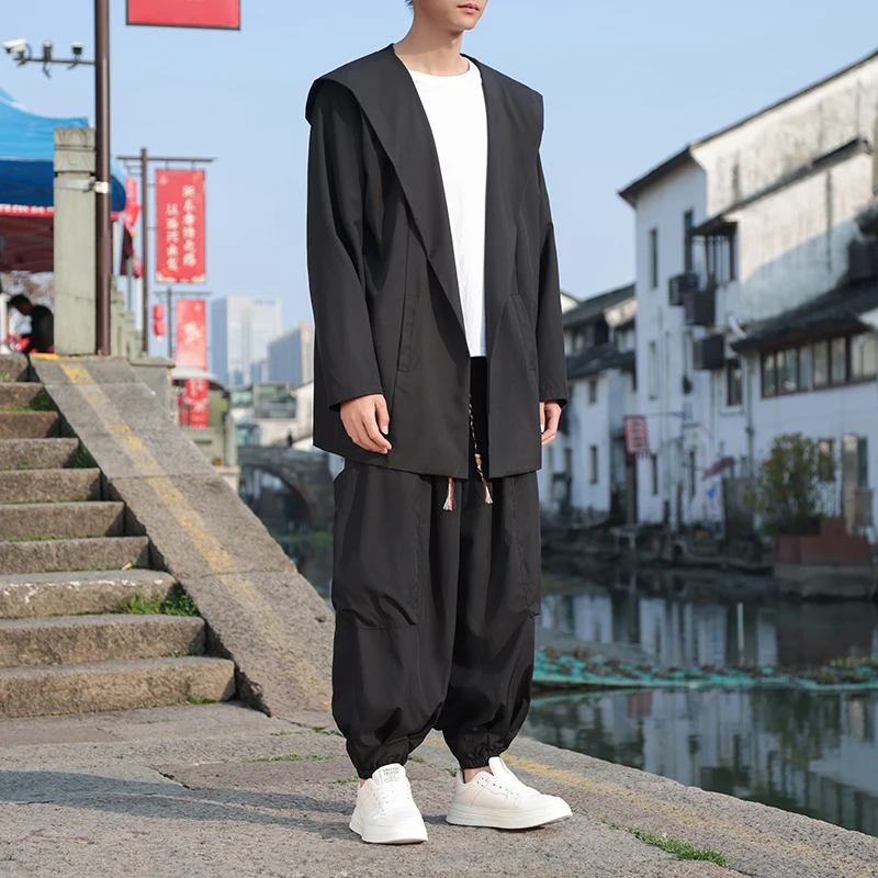 Eis Fetzen zweiteilig Set Japan Stil Hemd Herrenmode weites Bein Hosen dünne Langarm Strickjacke Männer lässig Yukata Hose Männer