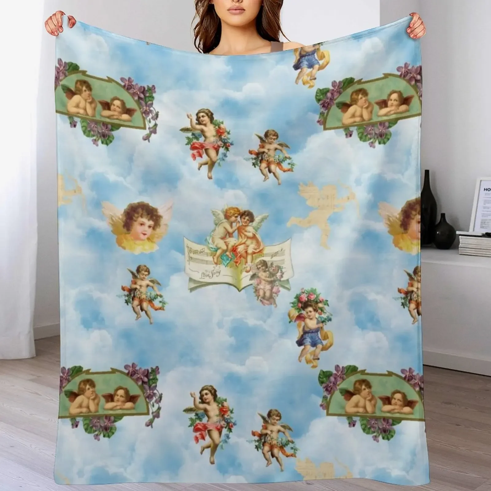clouds angel cherubs Throw Blanket Travel Size Cozy Blanket for Plane Train