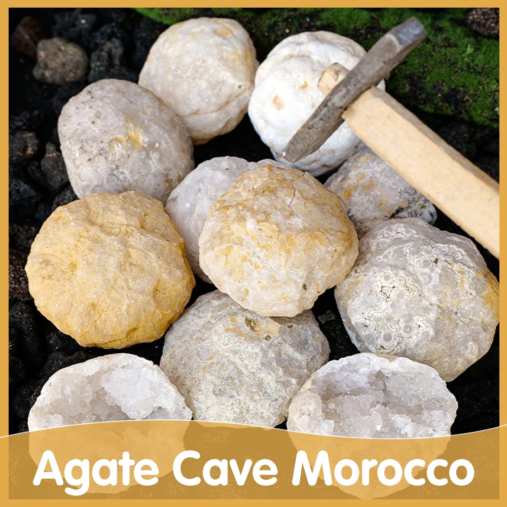 10-piece Set Of Natural Agate Crystal Caves With Quartz Crystal Clusters, Raw Mineral Specimens