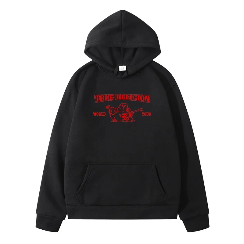 True Religion letter printing streetwear winter fleece hoodie men's/women's pullover Harajuku casual fashion oversized tops