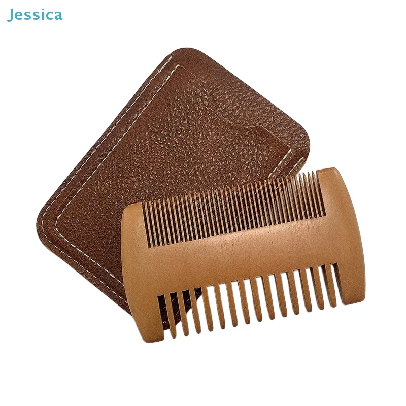 

♥ Портативная деревянная расческа для волос с кожаным чехлом — двусторонние тонкие и широкие зубцы для ухода за волосами, путешествий и ежедневного использования