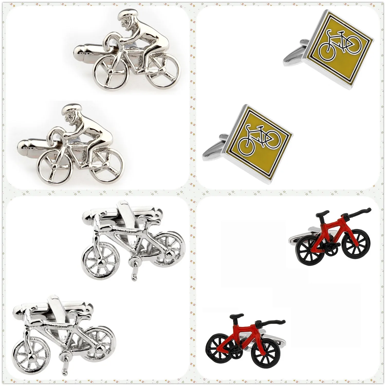 

4 Designs TZG Classical Bicycle Cufflink Mens Cuff Link Bike (2 Pairs / Lot)