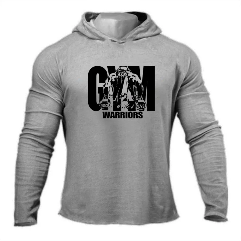 Autumn Comfortable Hooded Long Sleeve T-Shirt Men Fitness Loose Casual Sports Cotton Tees