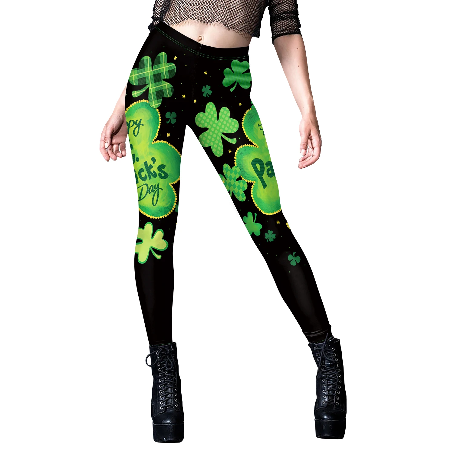 NADANBAO St. Patrick's Day 3D Print Leggings Women Mid Waist Sexy Tights Irish Festival Party Clover Trousers Girl Workout Pants