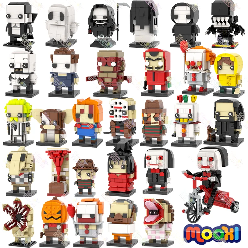 MOC-bloques de construcción de cabeza cuadrada para niños, serie de películas de terror, bricolaje, Twisty, payaso, fantasma, Reaper, monstruo, modelo de personaje, juguete para regalo