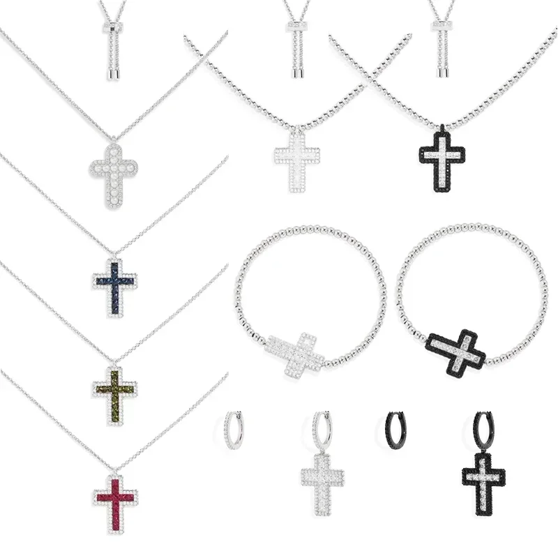 

Eomm S925 Стерлингового Серебра Черный Белый Синий Зеленый Красный Крест Серьги Браслет Ожерелье Женщины Популярные Вечерние Модные Роскошные Ювелирные Изделия