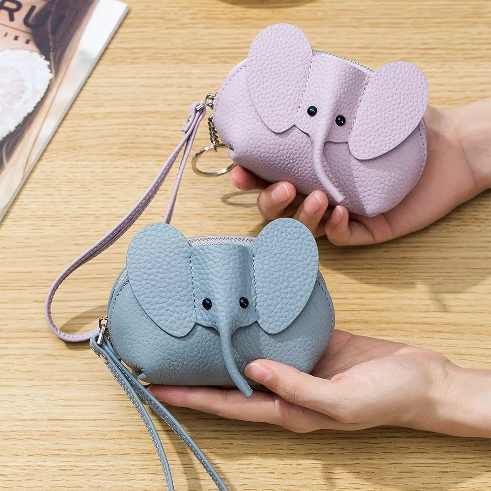 

Fashion Wallet for Women Genuine Leather Keychain Small Wallets Kids Cartoon Elephant Mini Change Purses Christmas Gift 2024 New