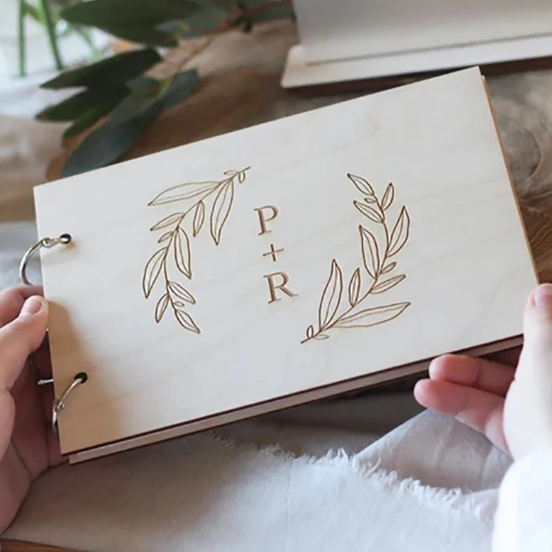 

Personalised Guest book Wedding Guestbook Foliage Couples Keepsake Book Wood Guest Book Communion Details For Guest Party Favor