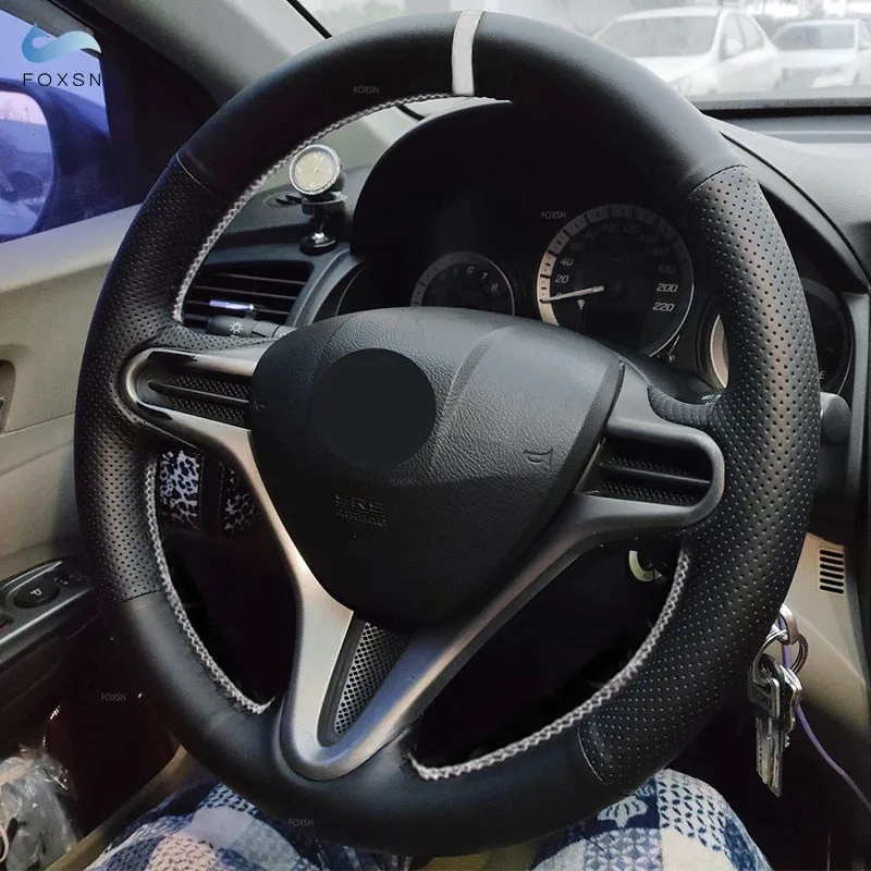 Car Accessories Steering Wheel Cover Microfiber Leather Interior Trim For Honda Fit Jazz City 2009-2013 Insight 2010- 2014